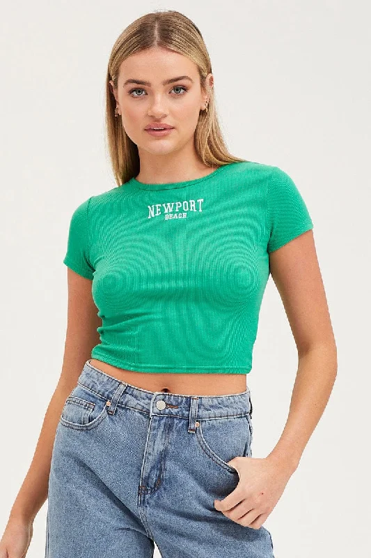 Green Graphic Top Short Sleeve