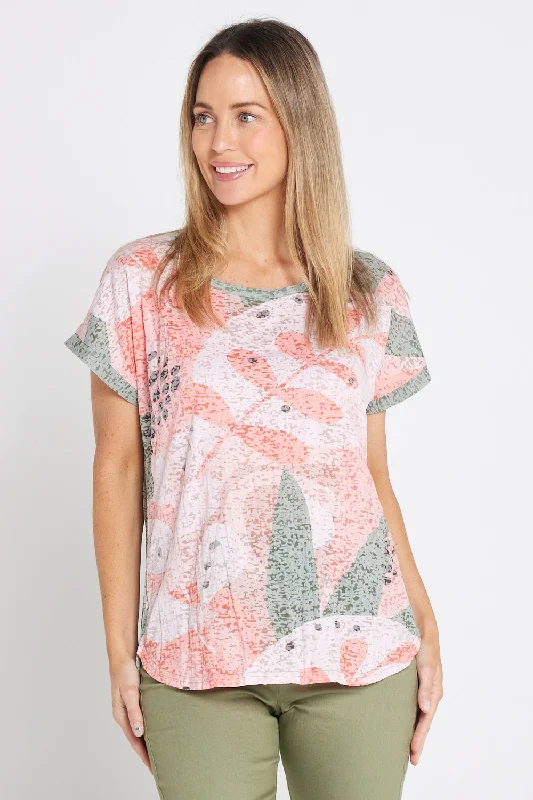 Layla Print Burn-Out Top - Khaki Blush