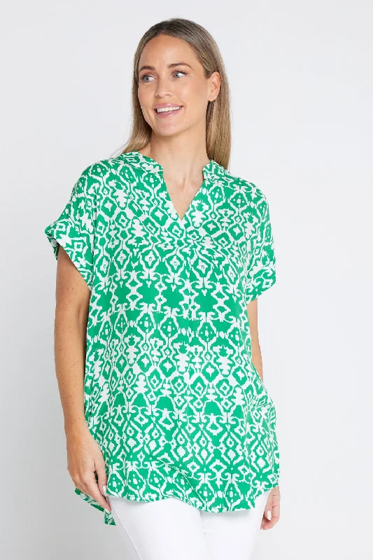 Safiya Top - Emerald Green/White