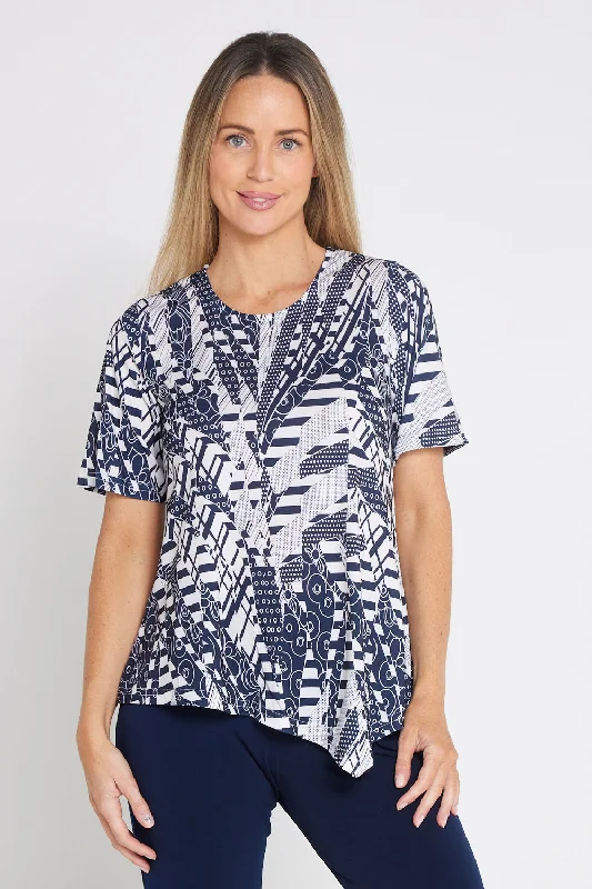 Shyla Top - Navy/White Collage