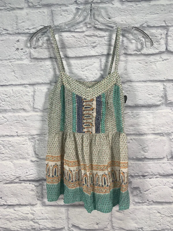 Cream & Green Top Sleeveless Anthropologie, Size Xs