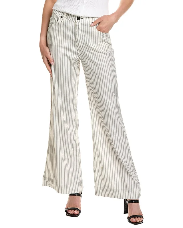 ASKK NY Grey Stripe Linen-Blend Wide Leg Jean