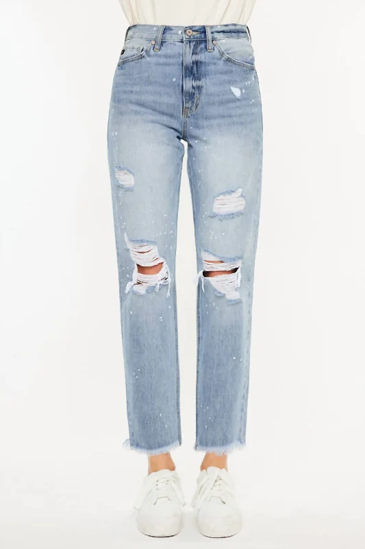 Oceane Paint Splatter Straight Jeans In Medium Wash