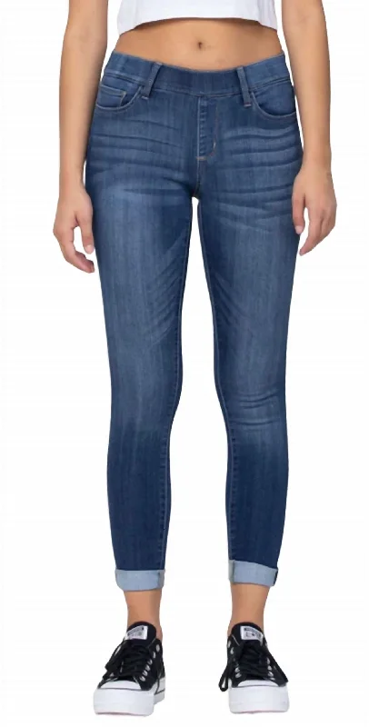 Skinny Pull On Jeans In Dark Denim