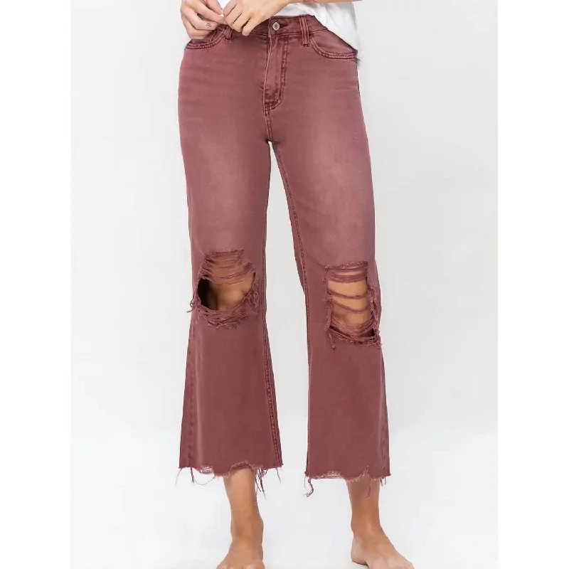 Vintage Cropped Flare Jeans In Russet Brown