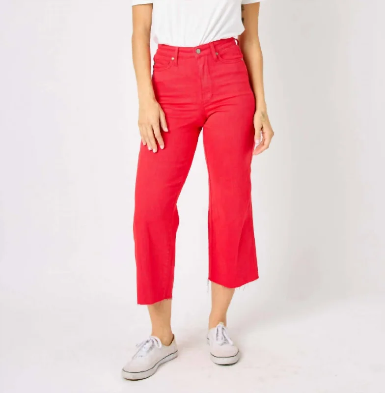 Women's High Rise Crop Wide Leg Jeans In Red