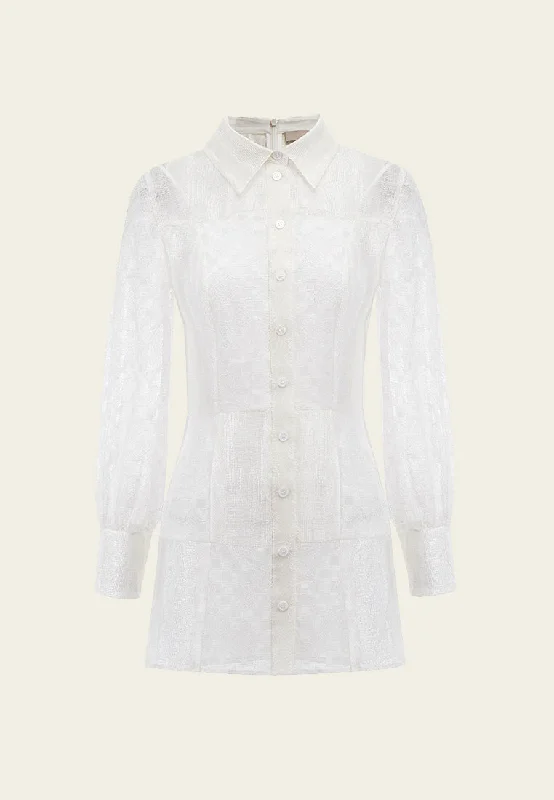 White Lapel See Through Long Shirt