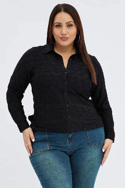 Black Textured Shirt Long Sleeve