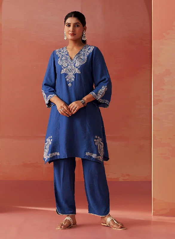 Faiza Berry Blue Embroidered Co-ord Set for Women