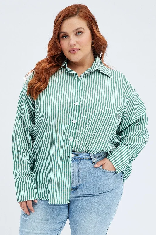 Green Stripe Relaxed Shirt Long Sleeve