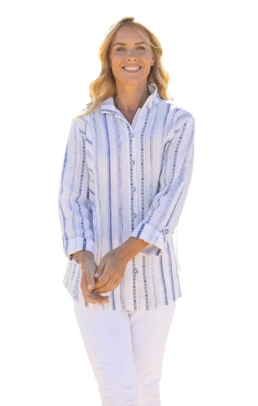 Habitat Coastal Boho Stripe Boyfriend Shirt in Blues & White - 46743-WT