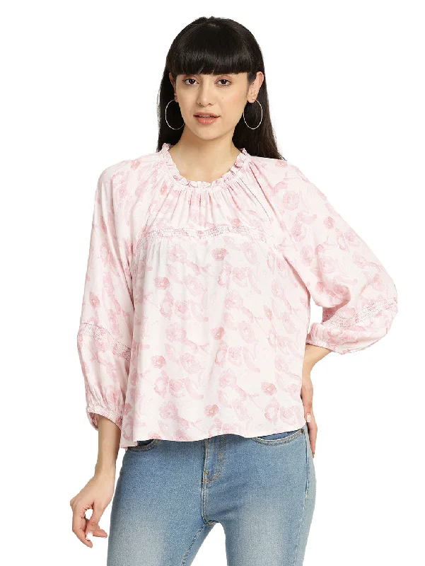 Women's Floral Print Round Neck Top