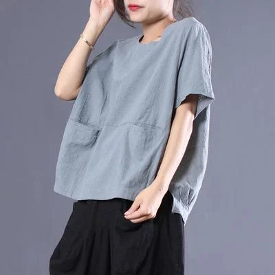 Natural cotton clothes Fitted Casual Solid Jacquard Double Pockets Blouse