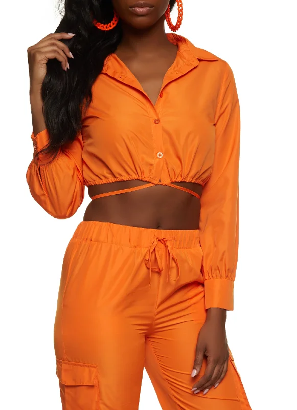 Nylon Tie Back Cropped Shirt