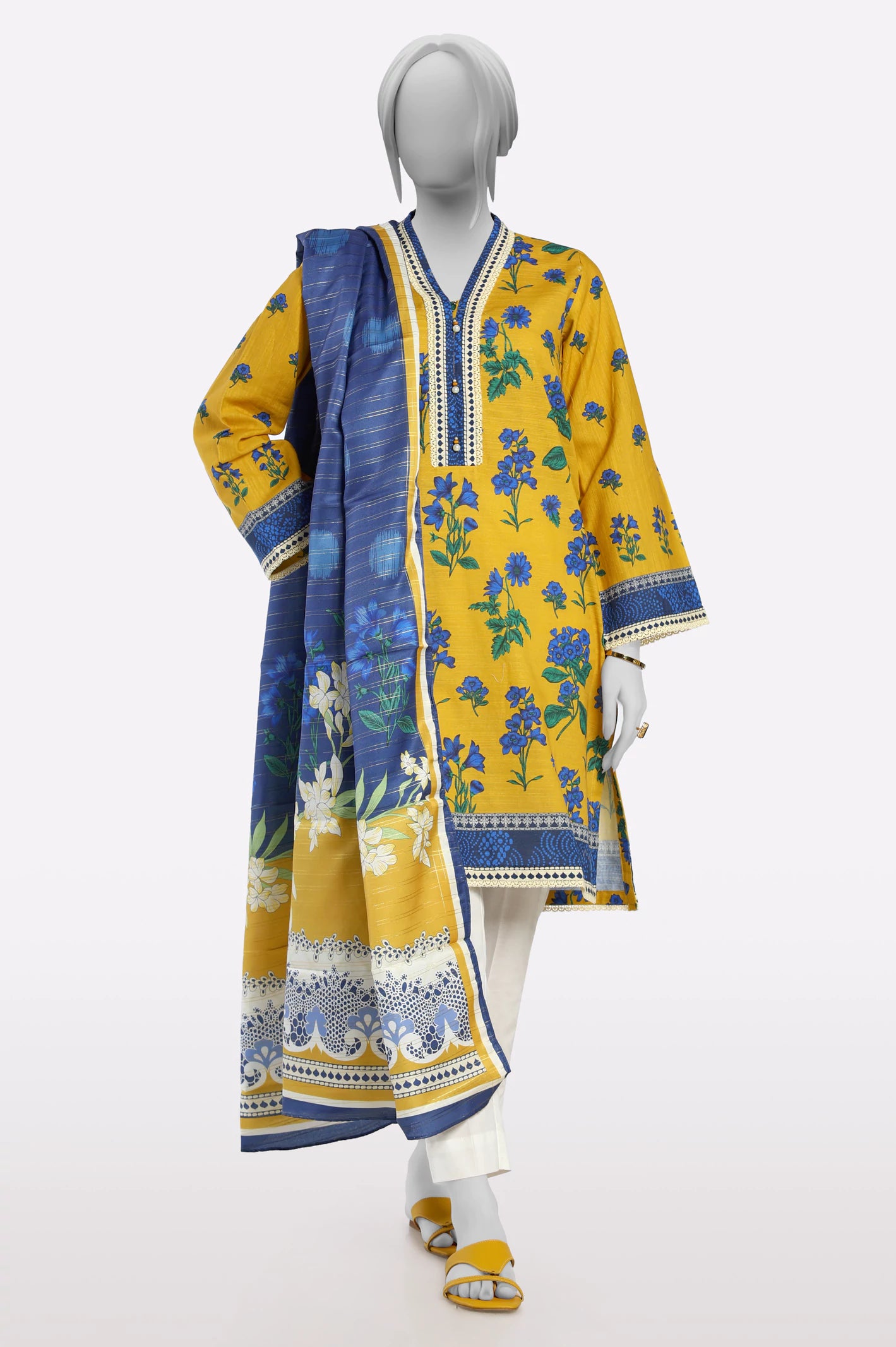 Mustard Printed Kurti With Dupatta