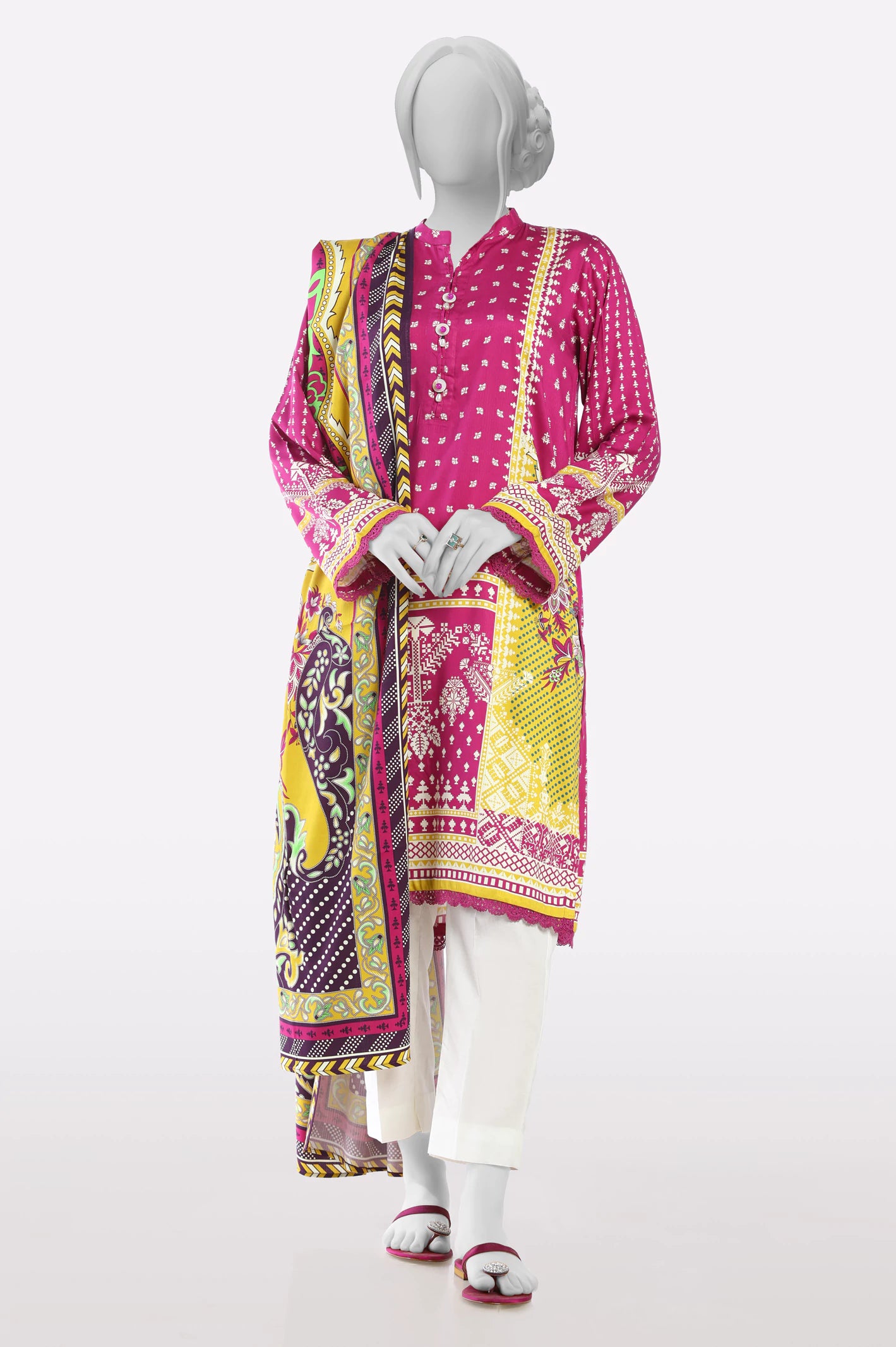 Pink Printed Kurti With Dupatta