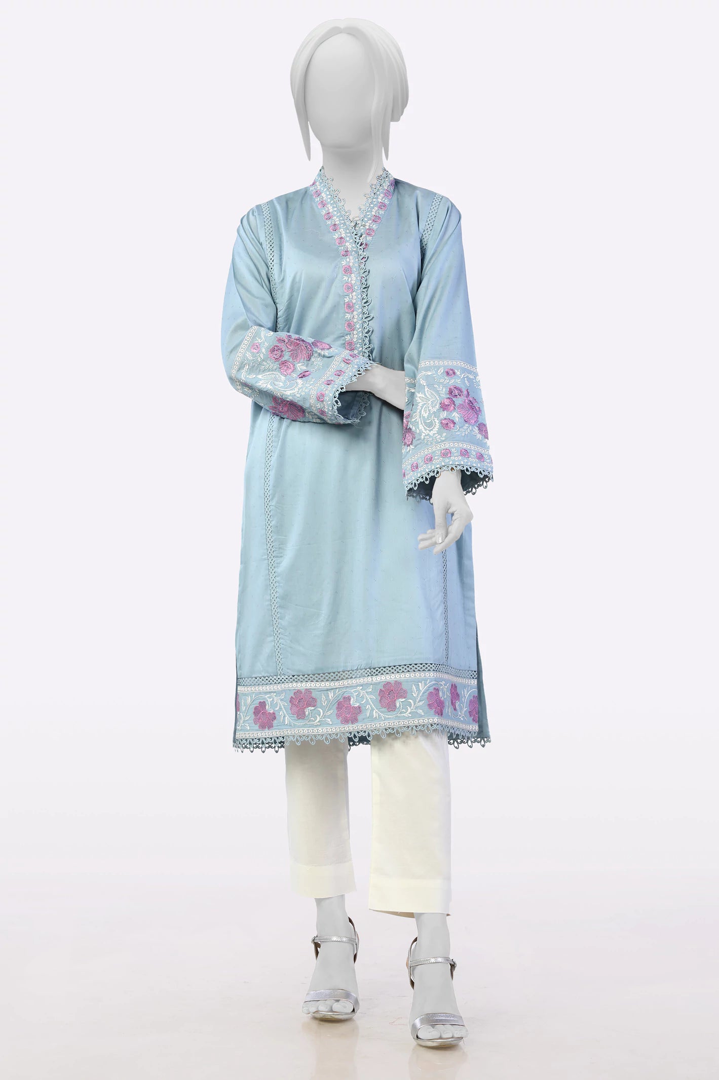 Light Grey Embroidered Kurti