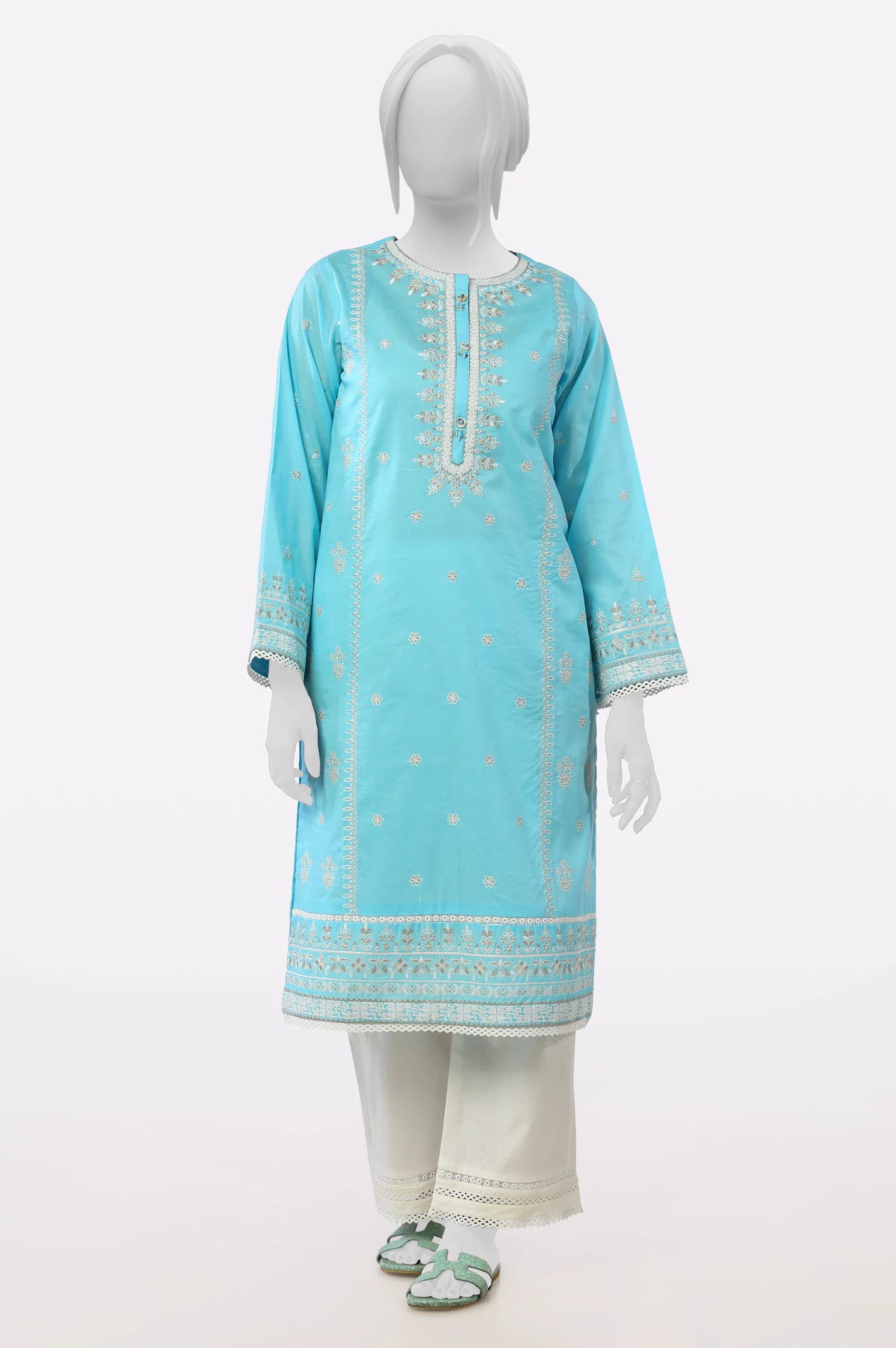 Sky Blue Embroidered Kurti