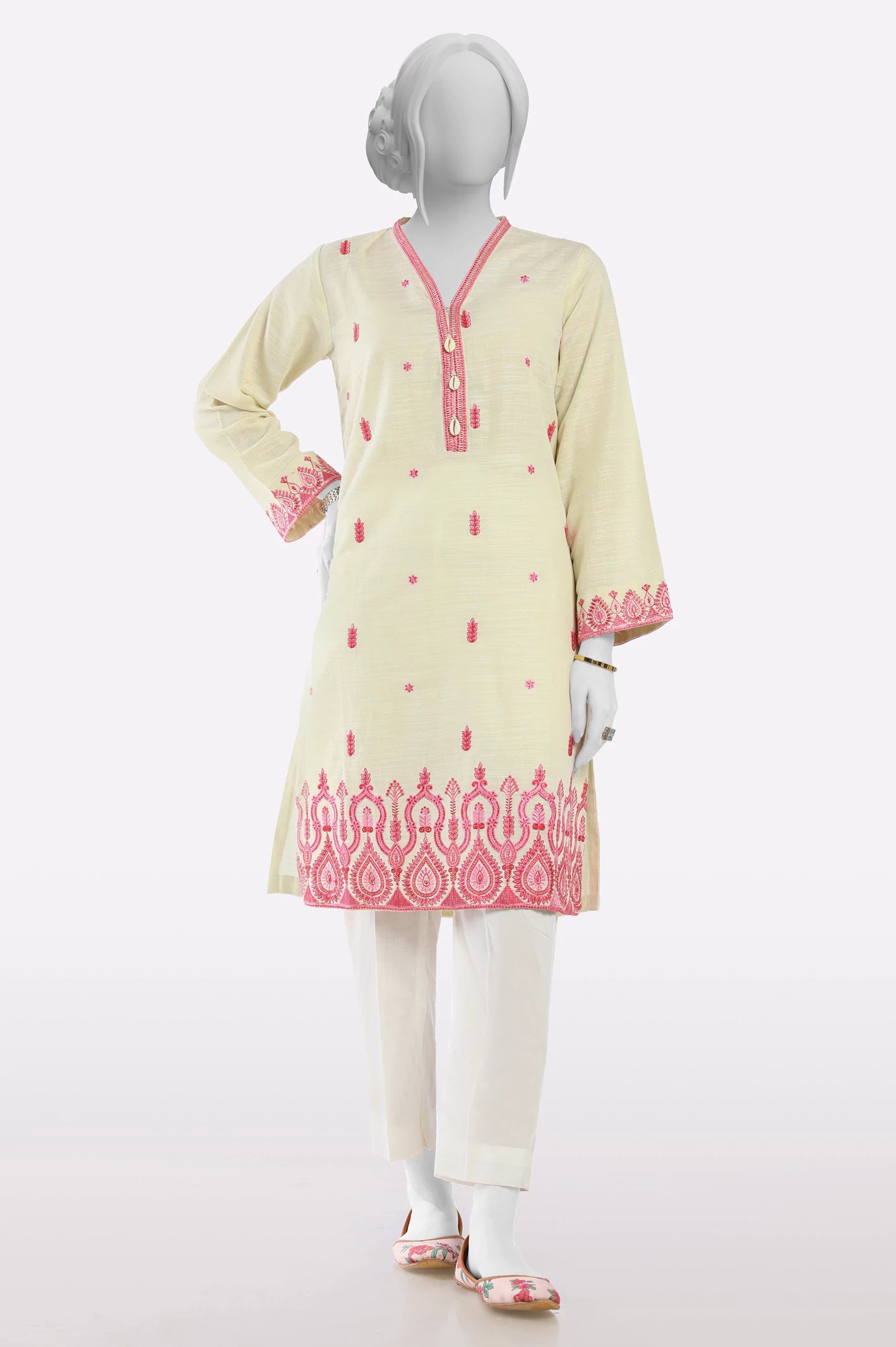 Beige Embroidered Kurti