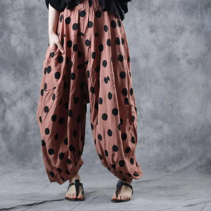 2019 autumn literary elastic waist pink circle casual nine pants women