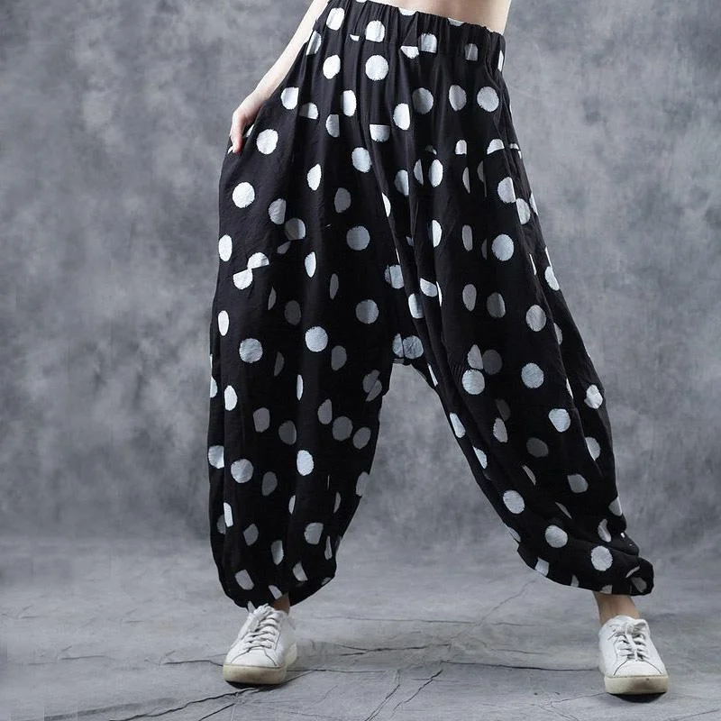 2019 fall vintage cotton casual pants loose elastic waist women trousers