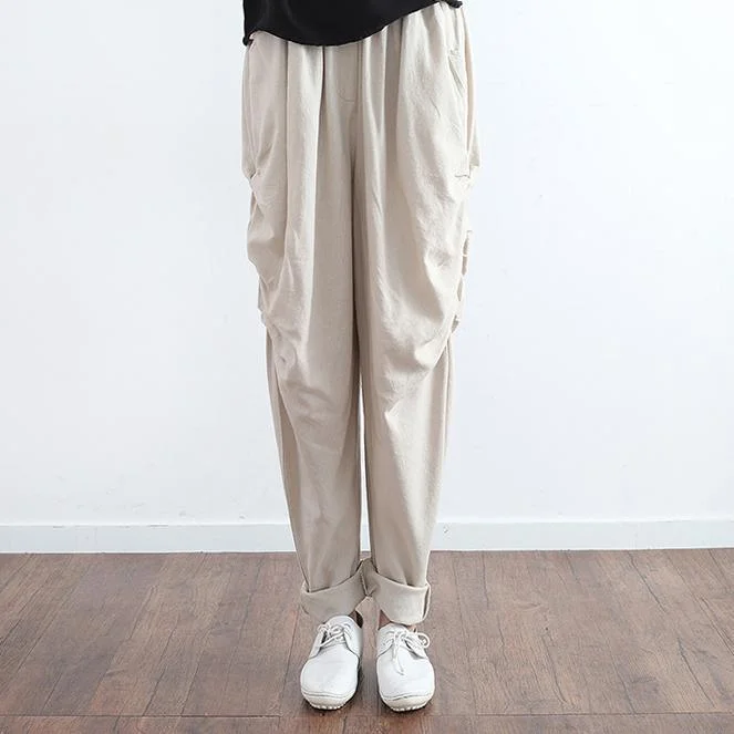 beige casual linen pants plus size harm pants