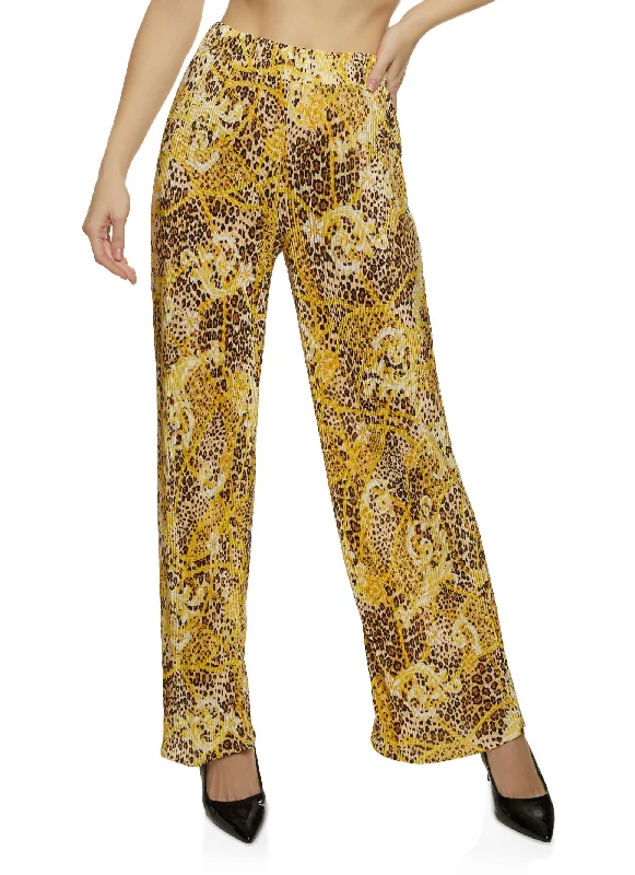 Printed Plisse Wide Leg Pants