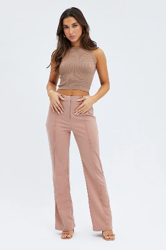 Brown Wide Leg Pants High Rise Workwear