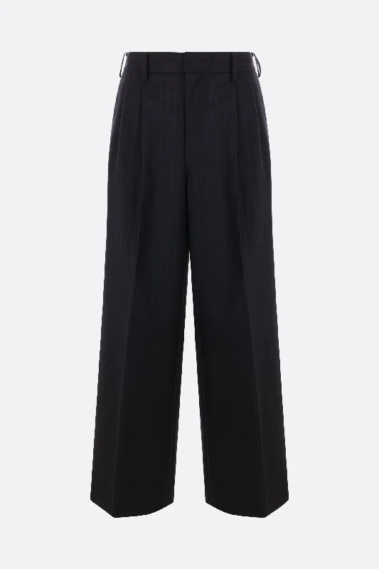 wide-leg pinstriped wool trousers