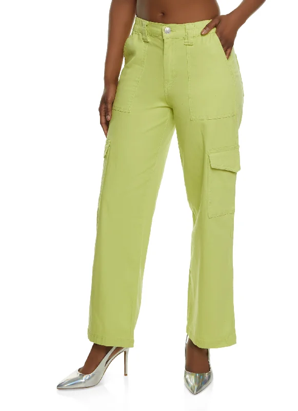 Twill High Waist Wide Leg Cargo Pants