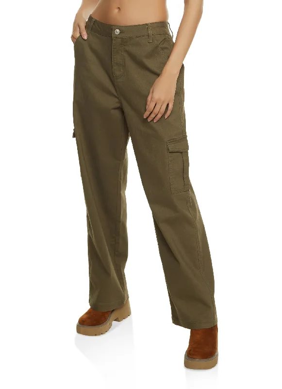 Twill Wide Leg Cargo Pants