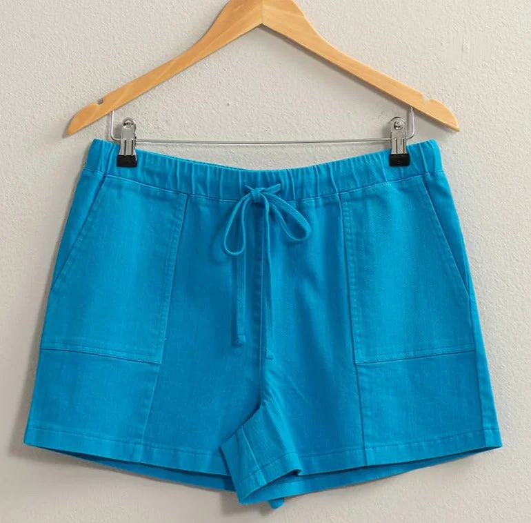 Patch Pocket Drawstring Shorts - Blue