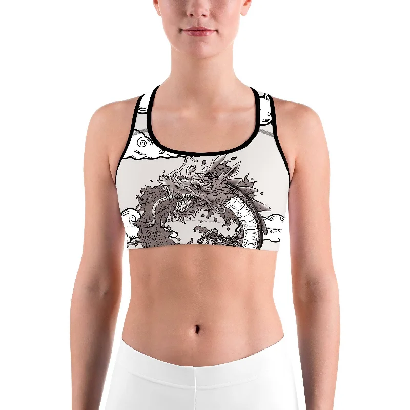 B&W Tattooed Dragon Sports bra