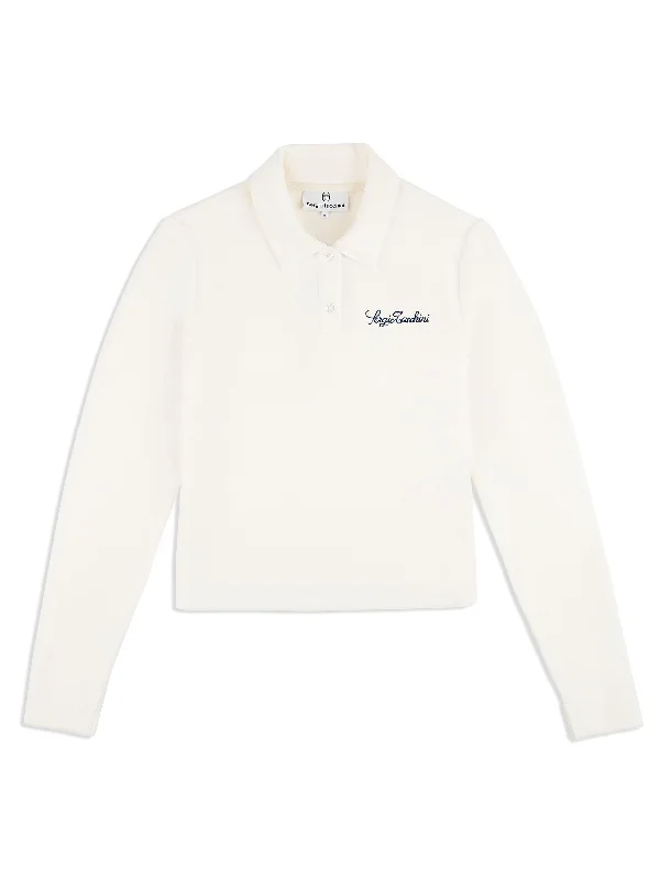 Veneto Velour Long Sleeve Polo- Gardenia