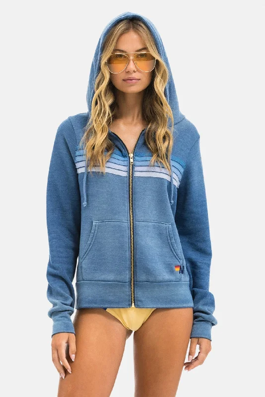 5 Stripe Zip Hoodie Faded Water