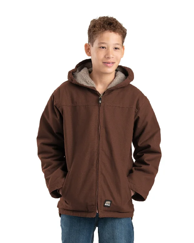 Berne Youth Unisex Sherpa-Lined Softstone Duck Hooded Bark 100% Cotton Jacket