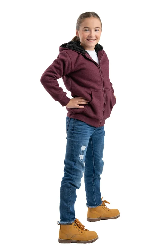 Berne Cabernet Cotton Blend Girls Sherpa Lined Hooded Sweatshirt