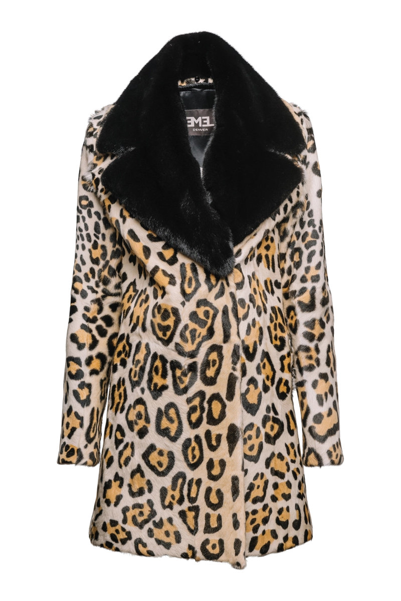 Funny Girl Leopard Print Mid Length Kidskin Fur Coat - Removeable Mink Wing Collar