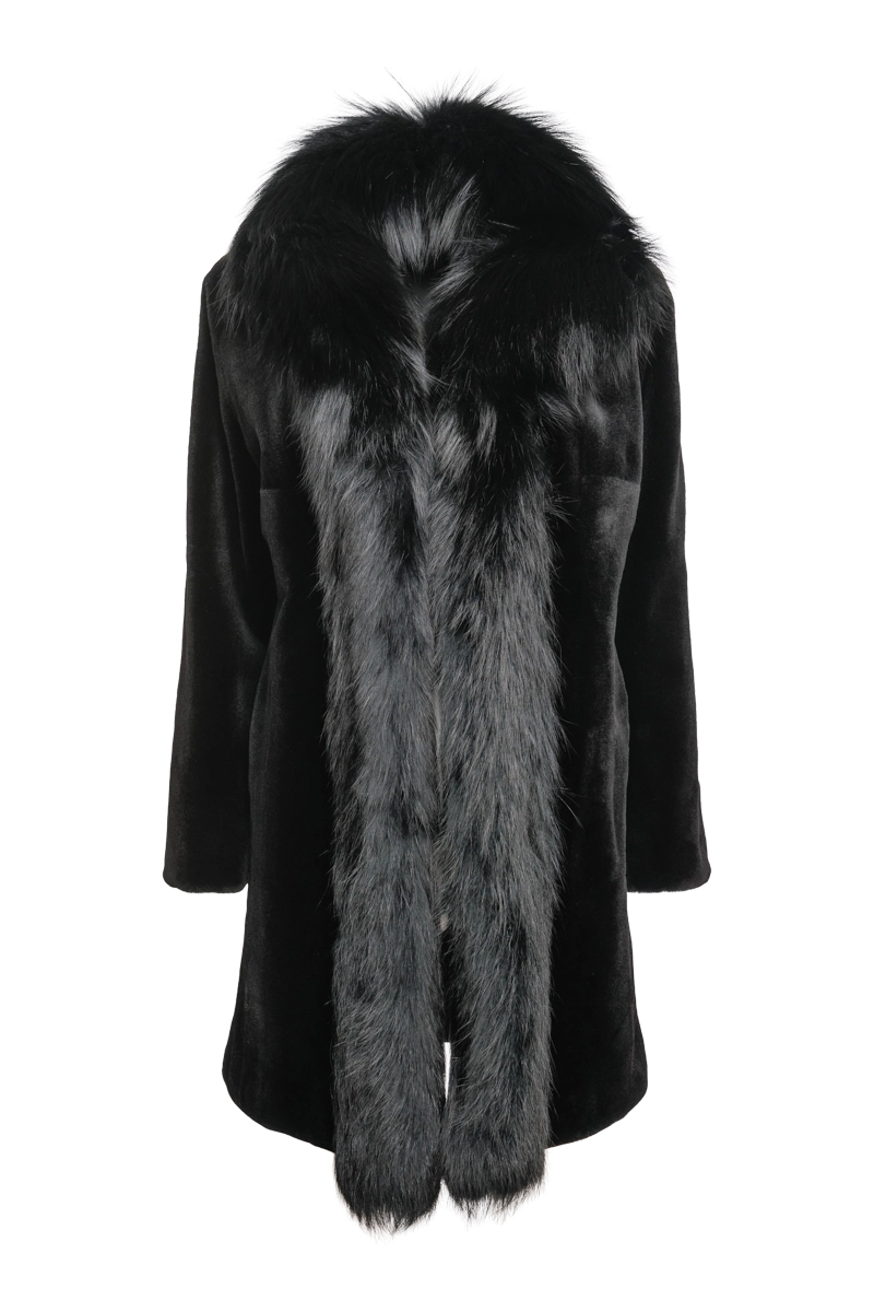 Reversible Fitted Sheared Mid Length Mink and Fox Fur Coat