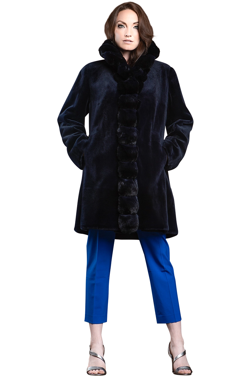 Reversible Sheared Mink and Chinchilla Fitted Mid-Length Fur Coat