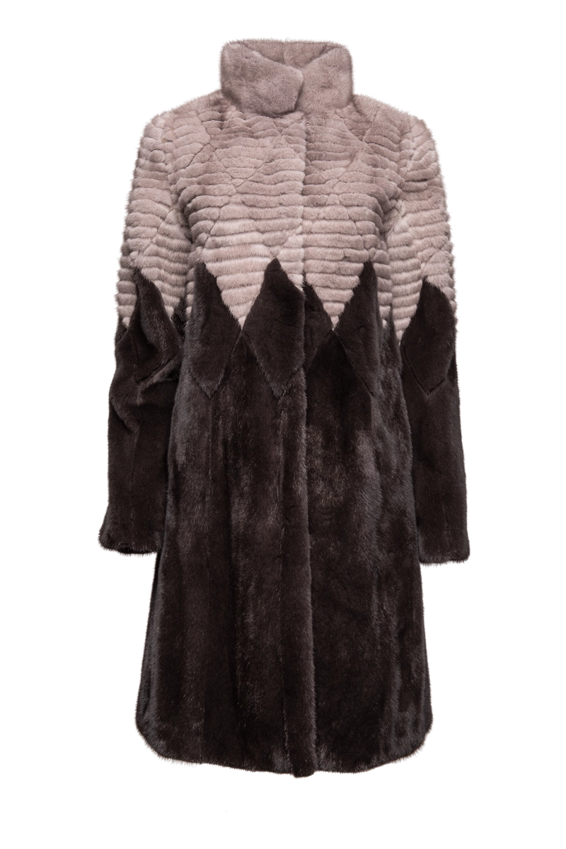 Diamond Pattern Silver Blue & Mushroom Mink Fur Coat