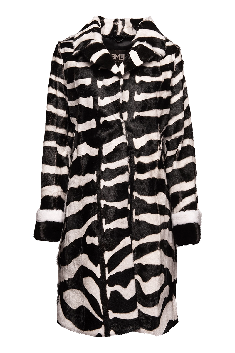 Zebra Print Horizontal Kidskin & Mink Fur Coat