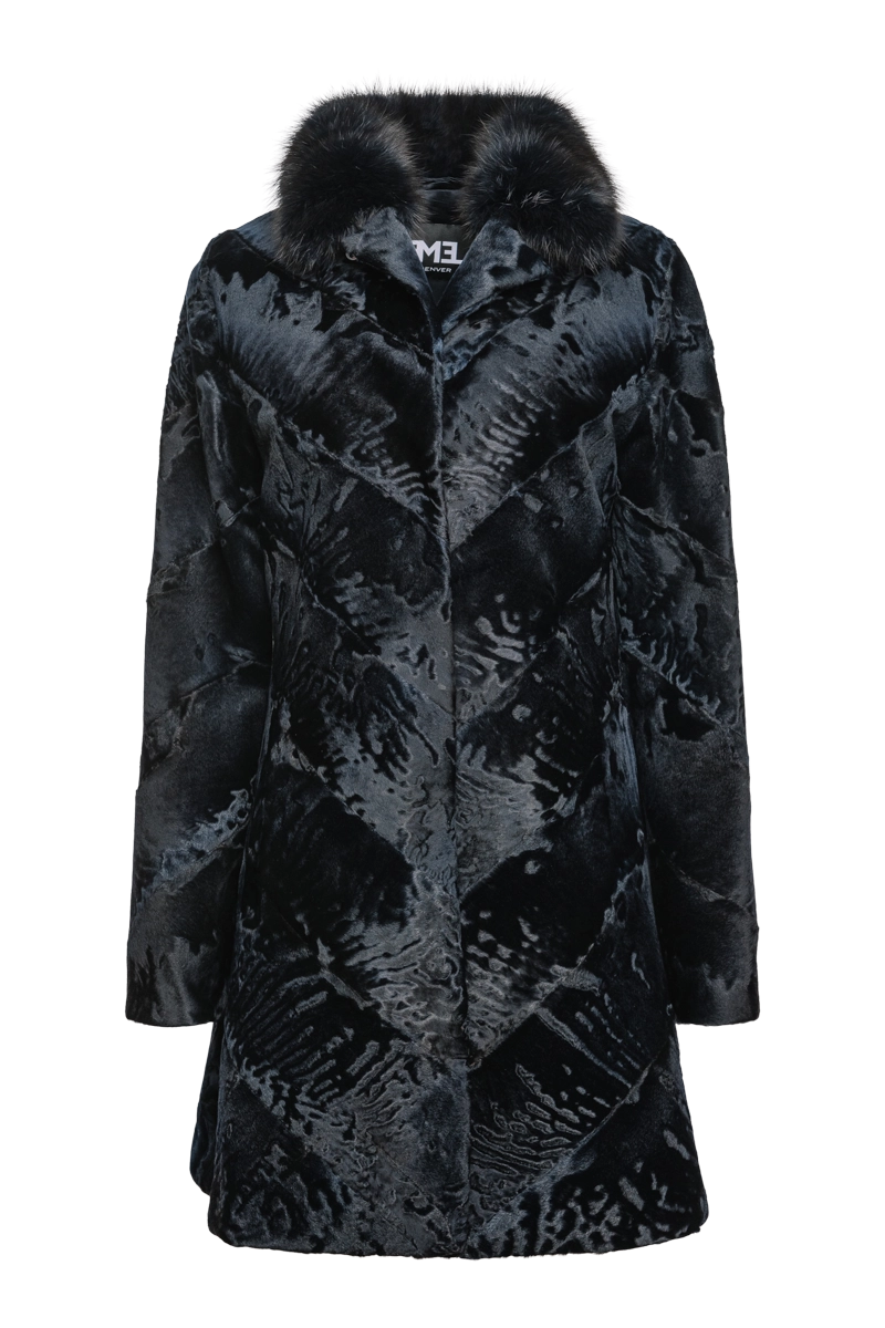 Navy Blue Russian Broadtail & Sable Fur Coat