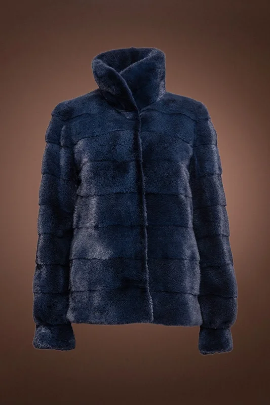 Sporty Reversible Ocean Blue Sheared Mink Fur Jacket