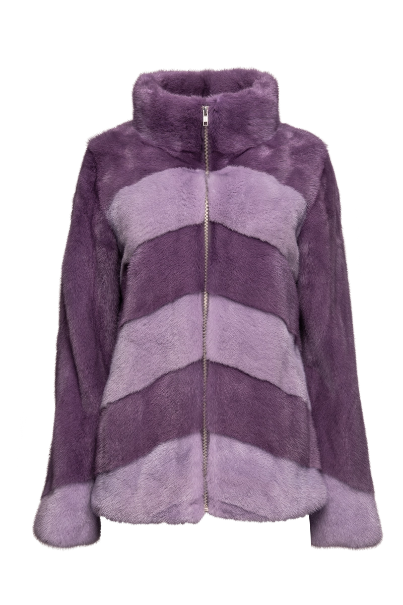 Two Purples Zip Up Mink Fur Jacket