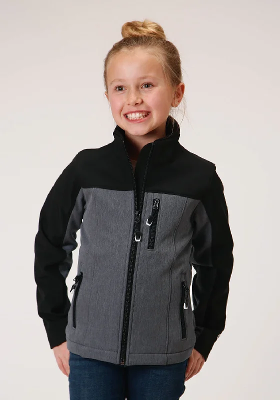 Roper Girls Grey/Black Polyester Softshell Jacket