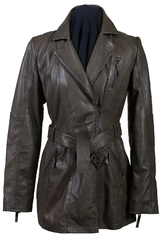 Scully Womens Olive Lambskin Belted Zip Jacket