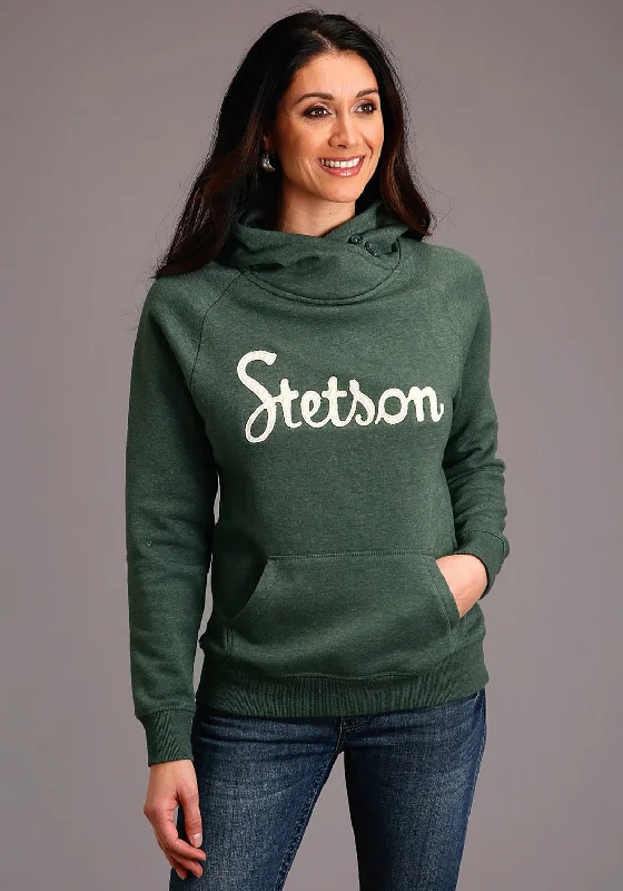 Stetson Womens Green Cotton Blend Applique Logo Hoodie