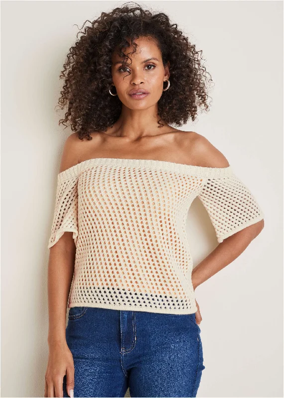 Off-Shoulder Knit Sweater - Off White