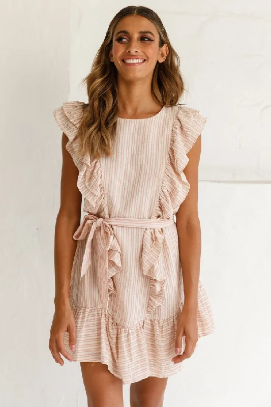 Easy Breezy Sleeveless Swing Dress Stripe Print Blush